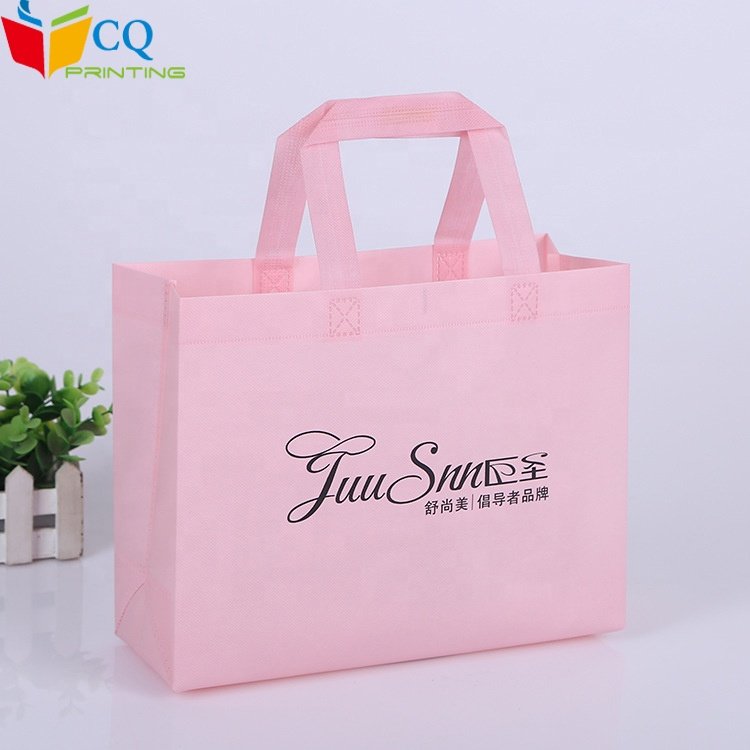 Guangzhou custom logo eco friendly non-woven pink shopping bag