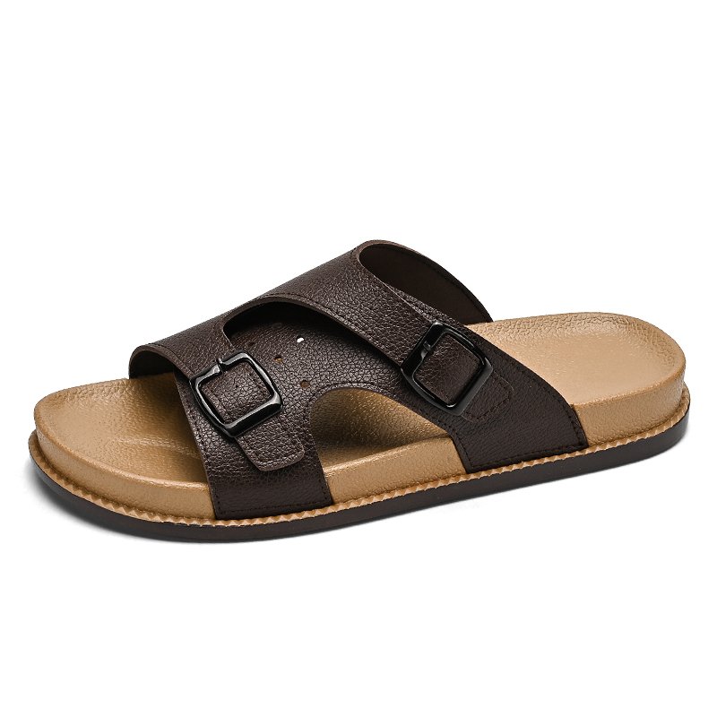 Wholesale New Slide Sandals Round Head Flat Slipper Soft Thick Sole Shoes Flip Flops Shoe Men Belt Buckle Slippers