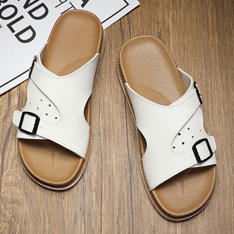 Wholesale New Slide Sandals Round Head Flat Slipper Soft Thick Sole Shoes Flip Flops Shoe Men Belt Buckle Slippers