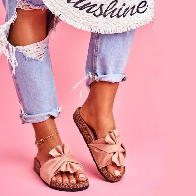2022 Spring summer new pu women outdoor flat durable slippers bow casual sandals flip flop non-slip slippers