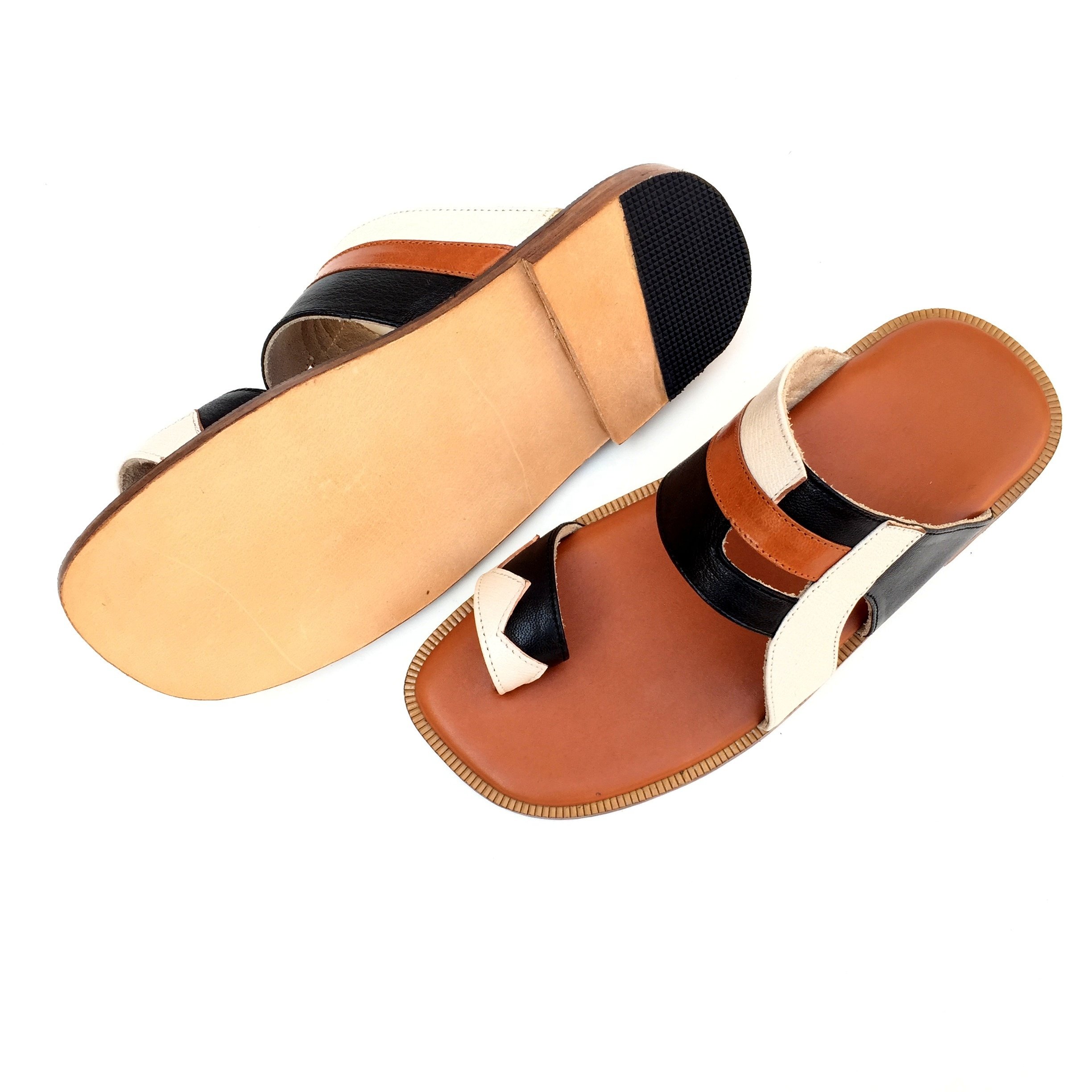 Men's Handmade Summer Genuine Leather Slides High Quality Arabic Sandals with Cork Insole Beach Use