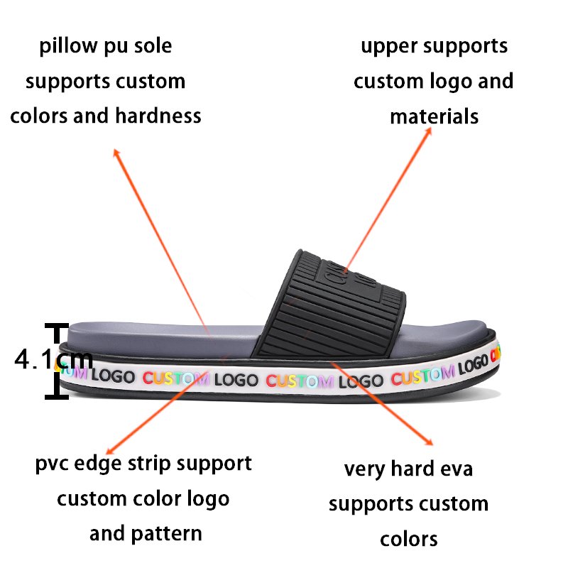 High-quality Super Soft custom With Logo Slides Slippers Memory pu pillow Slippers Unisex Bulk Two Color Eva Slippers Men