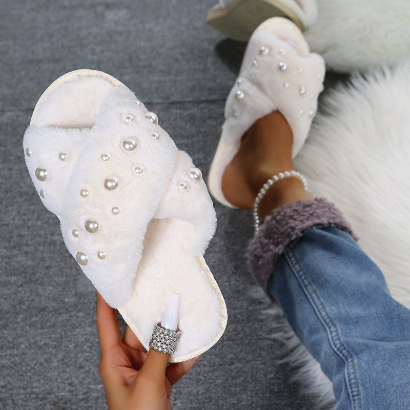 2023 Popular Warm Fur Sandals Cute Slide Ladies Sandals Women Furry Shoes Flat Fluffy Fur Slide Slippers