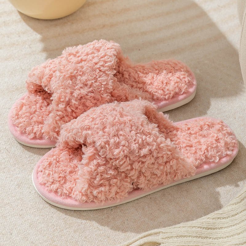 2023 Soft and Cozy Fur Women's Home Slippers Cross Non-slip Slides Slippers Indoor Outdoor open toe Cross band Teddy