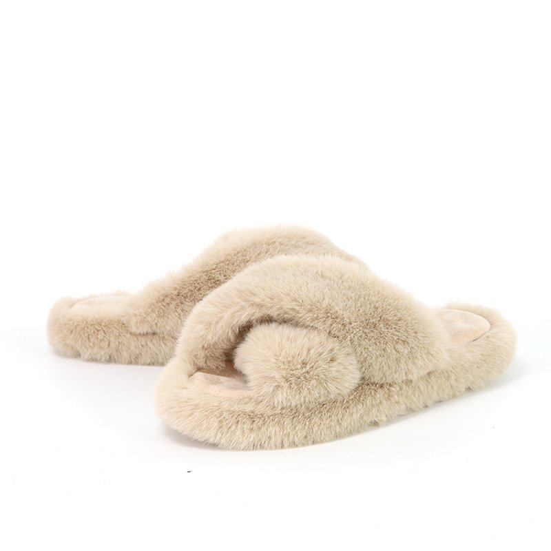 Custom Women's Soft Memory Foam Plush Furry Open Toe Home Camel Fluffy Faux Fur Slides Slippers