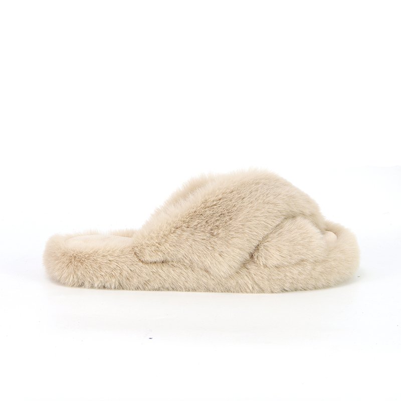 Custom Women's Soft Memory Foam Plush Furry Open Toe Home Camel Fluffy Faux Fur Slides Slippers