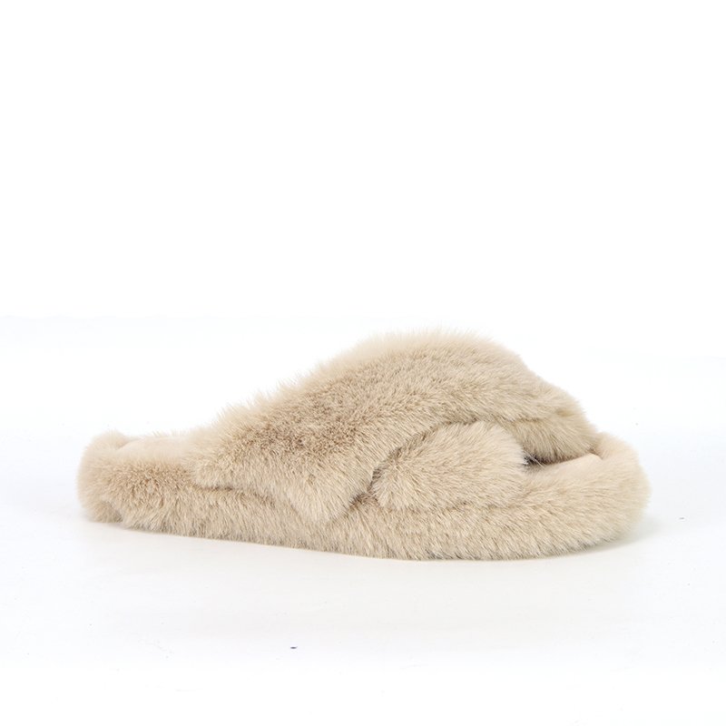 Custom Women's Soft Memory Foam Plush Furry Open Toe Home Camel Fluffy Faux Fur Slides Slippers