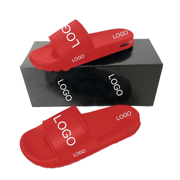 2024 Hot style French white PVC custom slippers with logo large sizes men air cushion slippers embossed logo slides slippers