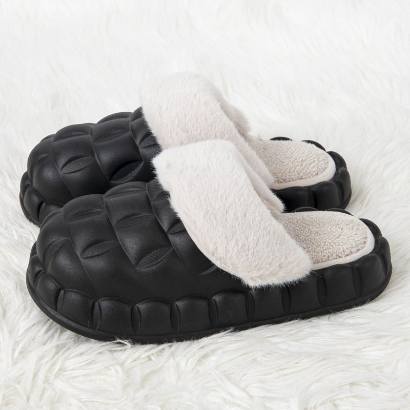 Removable Men Women Waterproof Winter Warm Home Thick Bottom Bubble Flower Plush Fuzzy Furry Fashion Fur Slippers