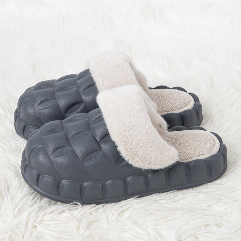 Removable Men Women Waterproof Winter Warm Home Thick Bottom Bubble Flower Plush Fuzzy Furry Fashion Fur Slippers