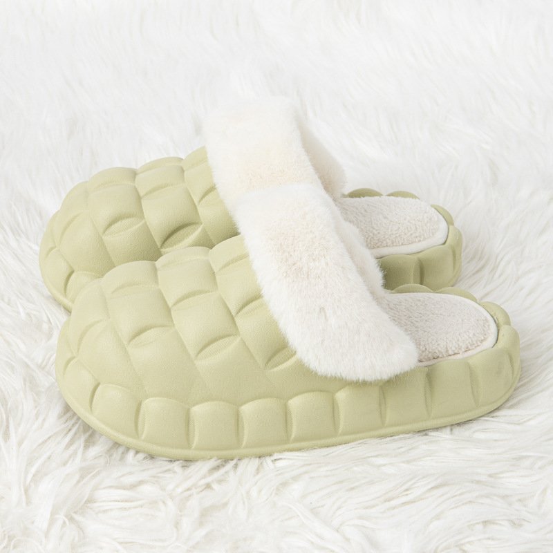 Removable Men Women Waterproof Winter Warm Home Thick Bottom Bubble Flower Plush Fuzzy Furry Fashion Fur Slippers