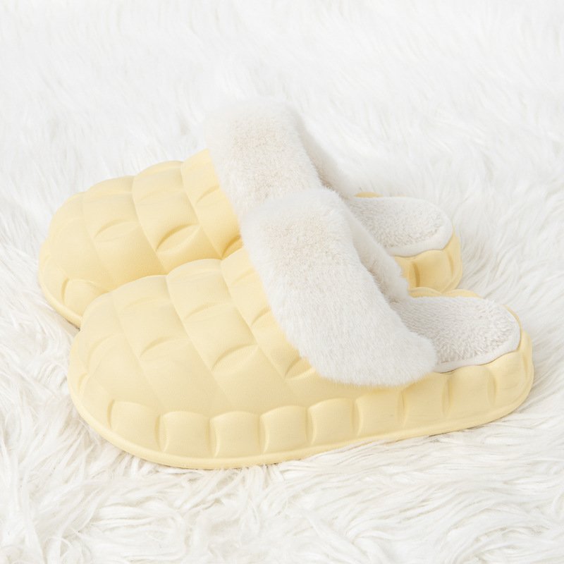 Removable Men Women Waterproof Winter Warm Home Thick Bottom Bubble Flower Plush Fuzzy Furry Fashion Fur Slippers