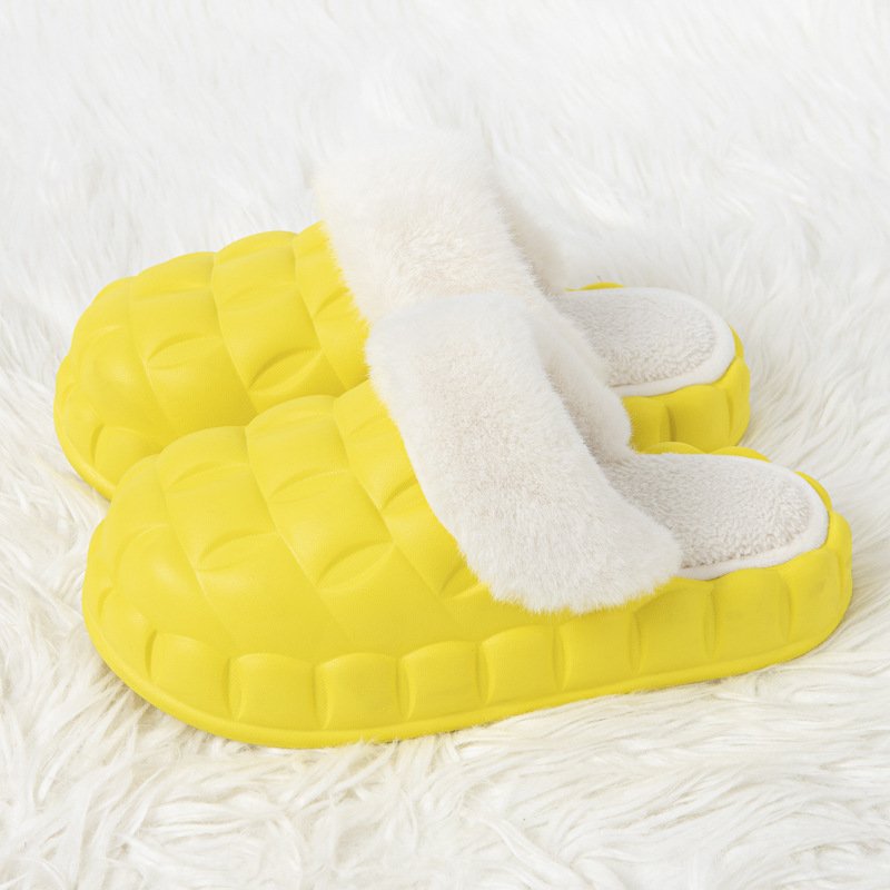 Removable Men Women Waterproof Winter Warm Home Thick Bottom Bubble Flower Plush Fuzzy Furry Fashion Fur Slippers
