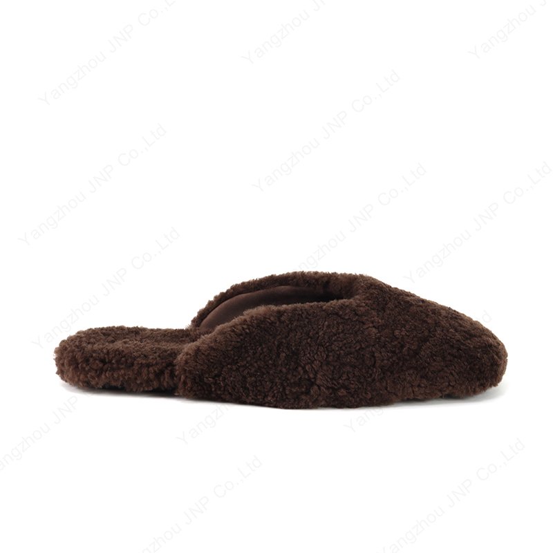 Custom Women's Comfortable Winter Fluffy Plush Fleece House Mules Warm Real Sheepskin Fur Slides Shearling Slippers for Home