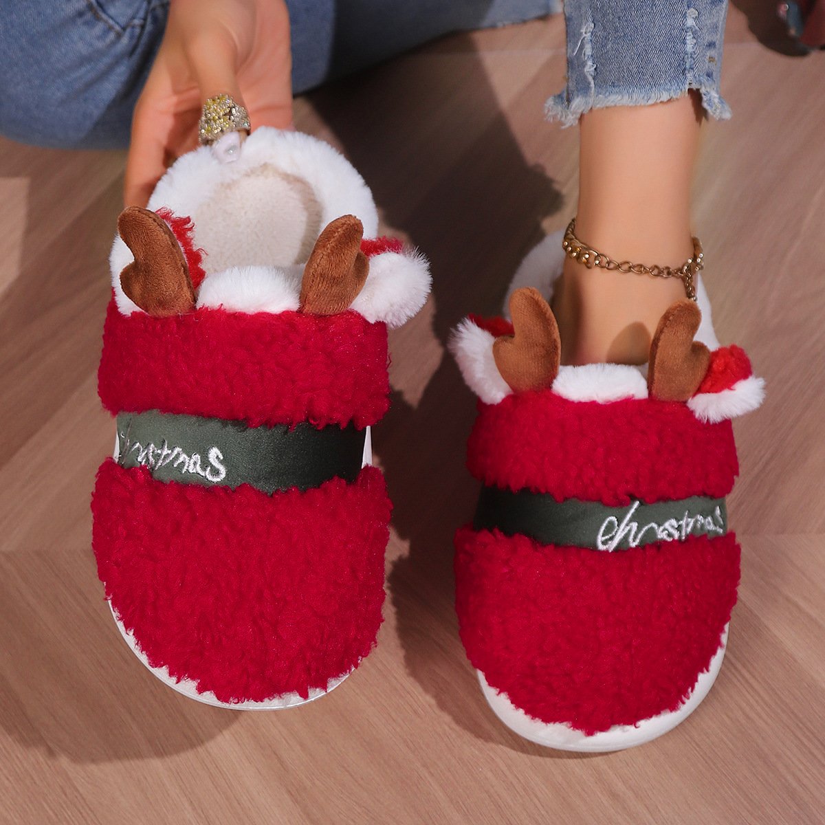 Winter Women Shoes Christmas Elk Cotton Slippers 2024 Home Slippers Indoor House Warm Plush Slippers