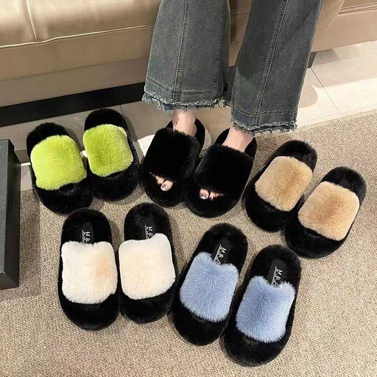 Thick Soled Soft Fluffy Plush Fashion Fur Home Furry Indoor Slide Slipper With A Soft Bottom