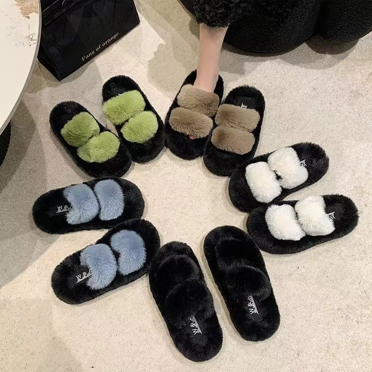 Thick Soled Soft Fluffy Plush Fashion Fur Home Furry Indoor Slide Slipper With A Soft Bottom
