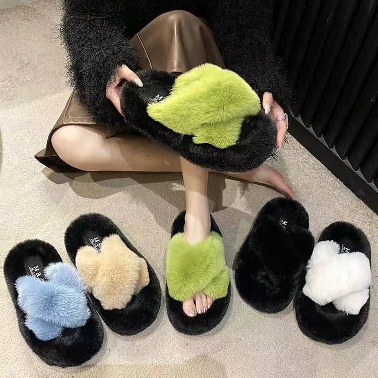 Thick Soled Soft Fluffy Plush Fashion Fur Home Furry Indoor Slide Slipper With A Soft Bottom