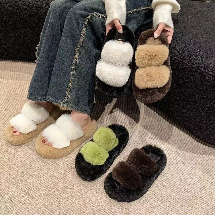 Thick Soled Soft Fluffy Plush Fashion Fur Home Furry Indoor Slide Slipper With A Soft Bottom