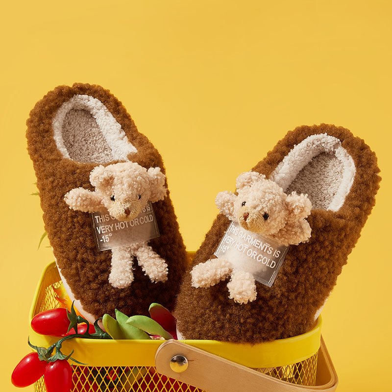 Non-slip Cute Warming Kids Indoor Print Baby Boys Girls Cartoon Teddy Bear House Kids Winter Slippers Shoes