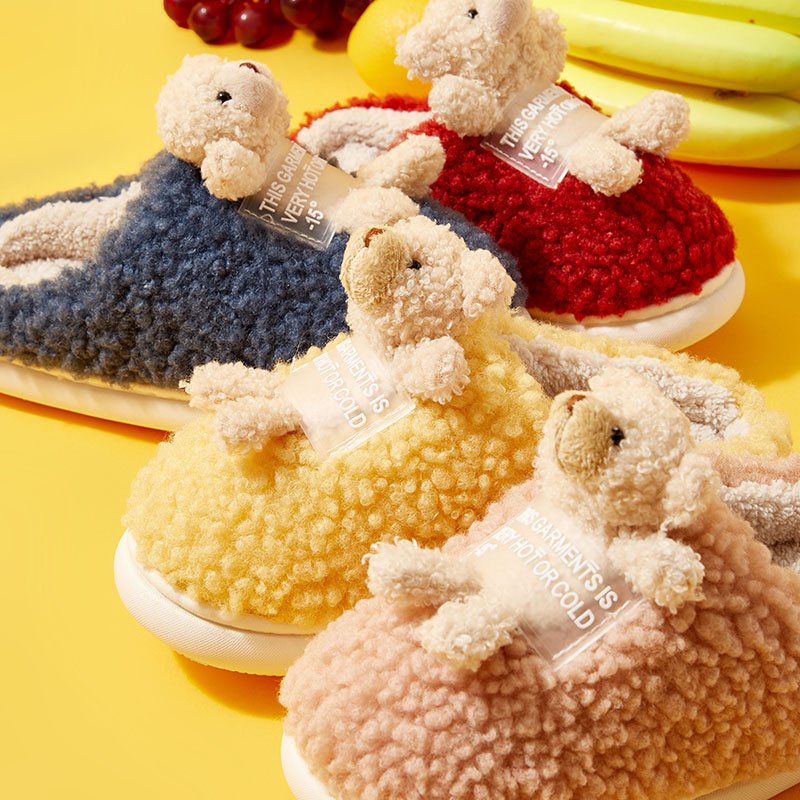 Non-slip Cute Warming Kids Indoor Print Baby Boys Girls Cartoon Teddy Bear House Kids Winter Slippers Shoes