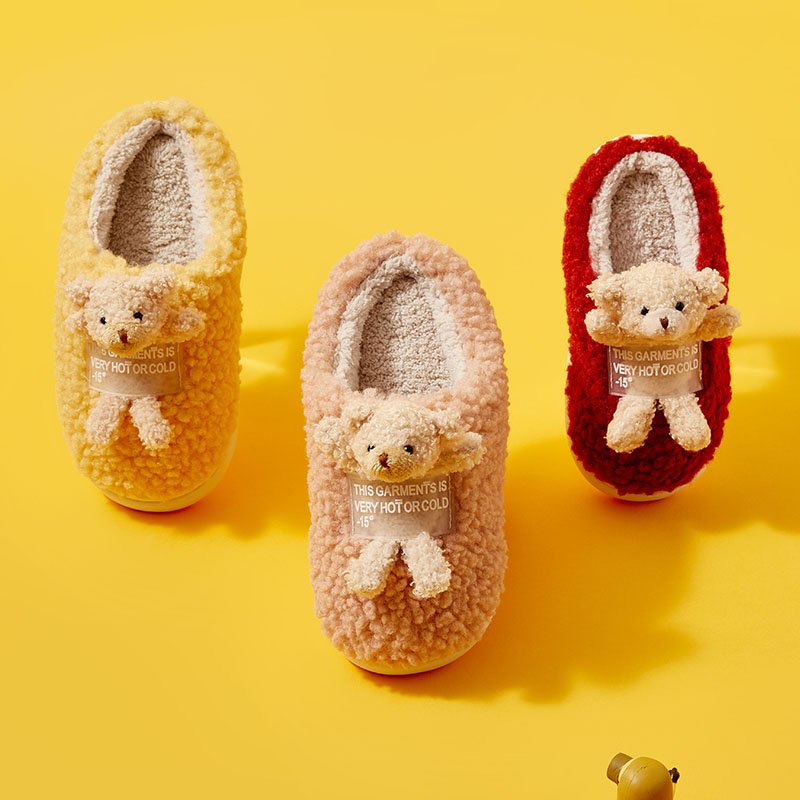 Non-slip Cute Warming Kids Indoor Print Baby Boys Girls Cartoon Teddy Bear House Kids Winter Slippers Shoes
