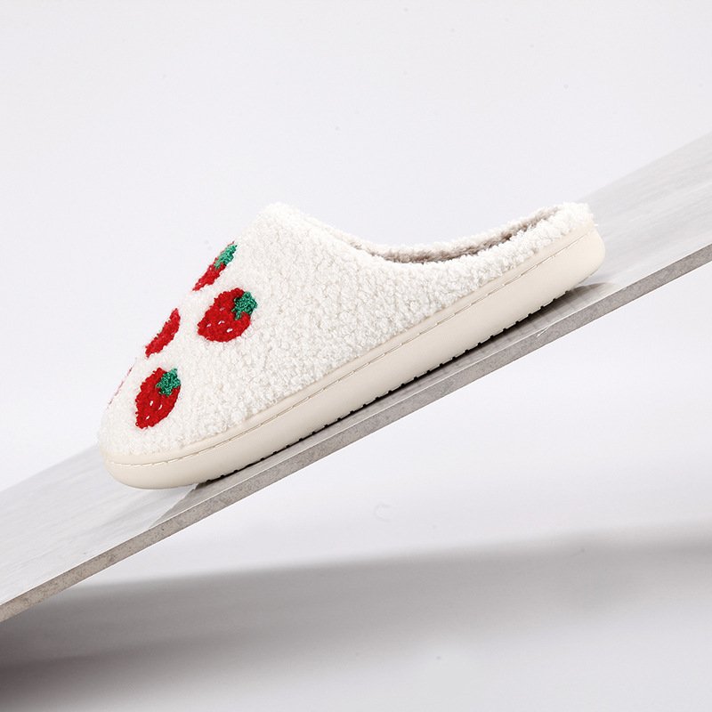 wholesale Winter warm cartoon Cozy Slippers fur fluffy slides Holiday Perfect Gift Happy Face Women's Shoes