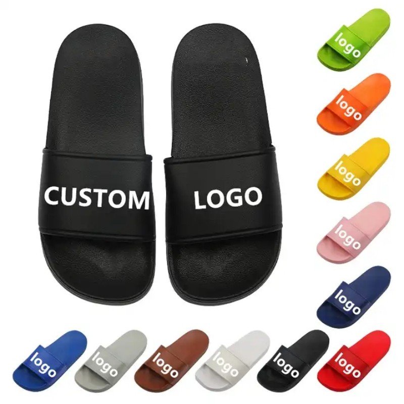 Summer Indoor Bedroom Custom 3D Rubber Print Logo Customized Blank Pvc Upper Open Toe Non-Slip Slides Slippers Men