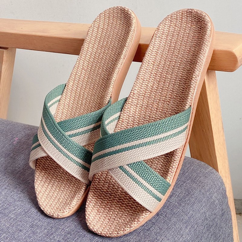 Youerkang New Cross home sandals home indoor non-slip linen slippers men and women non-slip soft slippers