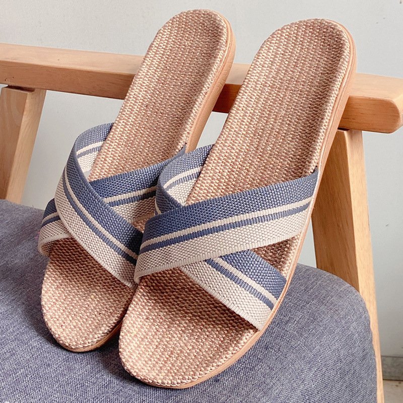 Youerkang New Cross home sandals home indoor non-slip linen slippers men and women non-slip soft slippers