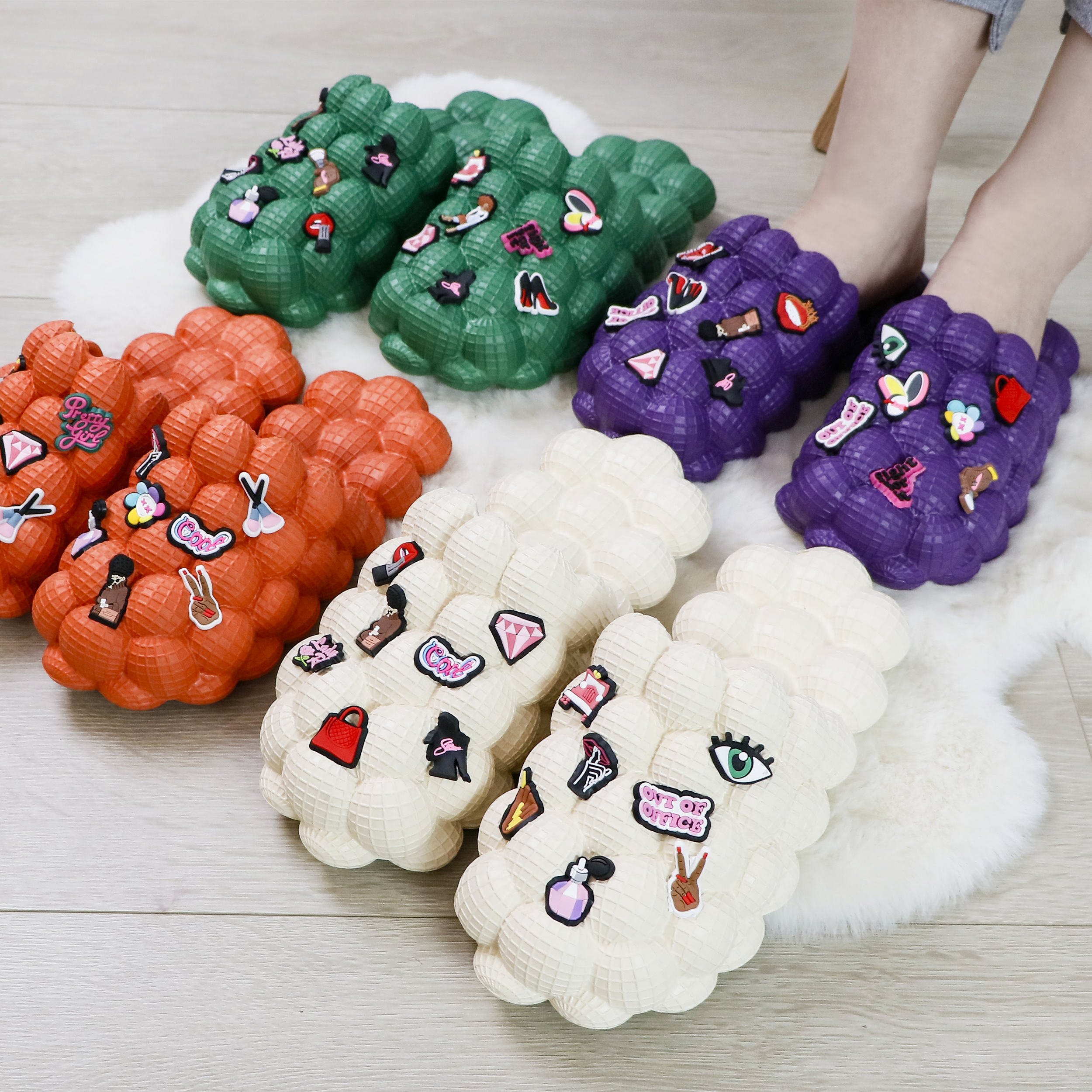 New fashion Beige Black Plain Men's Eva Slippers Sandals plus Size 47 48 Women Bubble Slides With Charms
