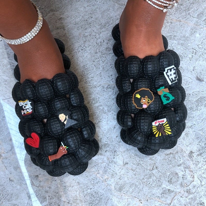 New fashion Beige Black Plain Men's Eva Slippers Sandals plus Size 47 48 Women Bubble Slides With Charms