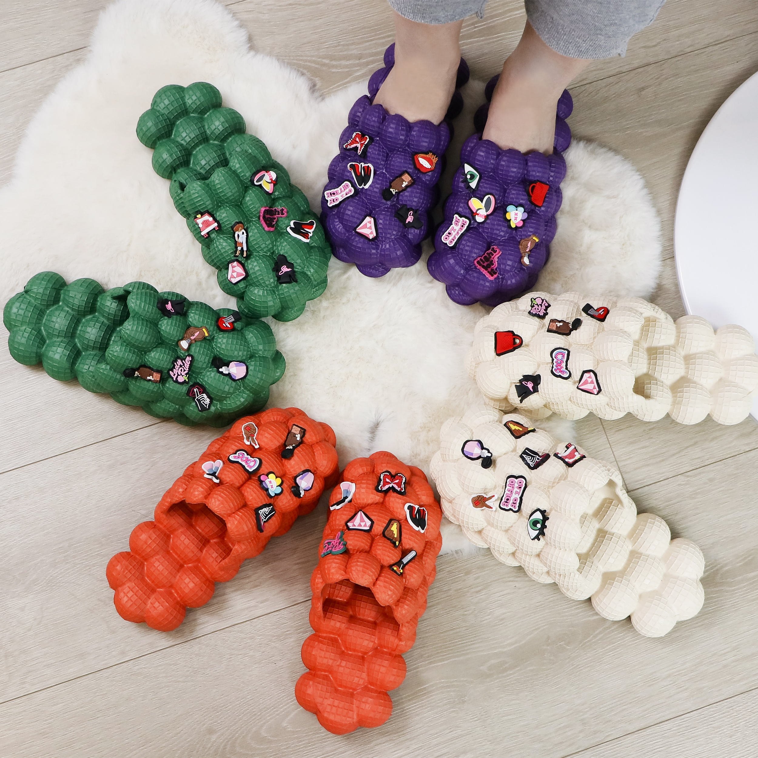 New fashion Beige Black Plain Men's Eva Slippers Sandals plus Size 47 48 Women Bubble Slides With Charms
