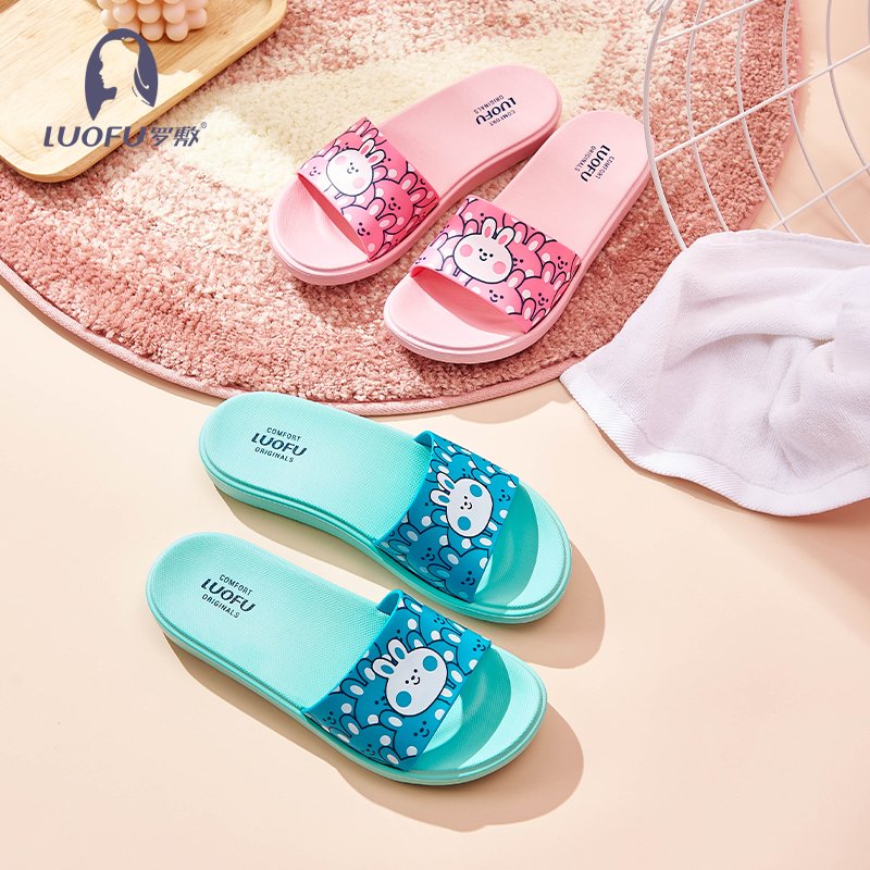 LUOFU women sandals rabbit cute printing sandals slide home outdoor slippers for lady and girls