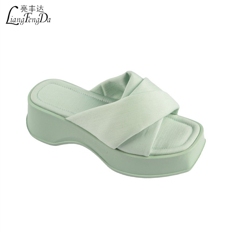 Slides Platform Sandals for Women Square Toe Chunky Wedges Ladies Slippers Heel Protection New Custom Logo Denim PVC 600 Pairs