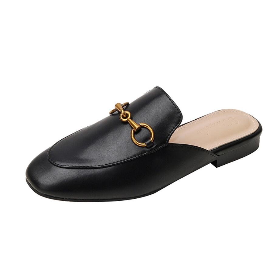 Mules for Women Leather Slip On Mule Backless Low Heel Loafers Slide Slippers
