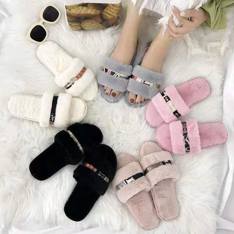 Good price Autumn and winter dusty pink non-slip flat beach sandals women's shoes plushrthick-soled plush flip flop