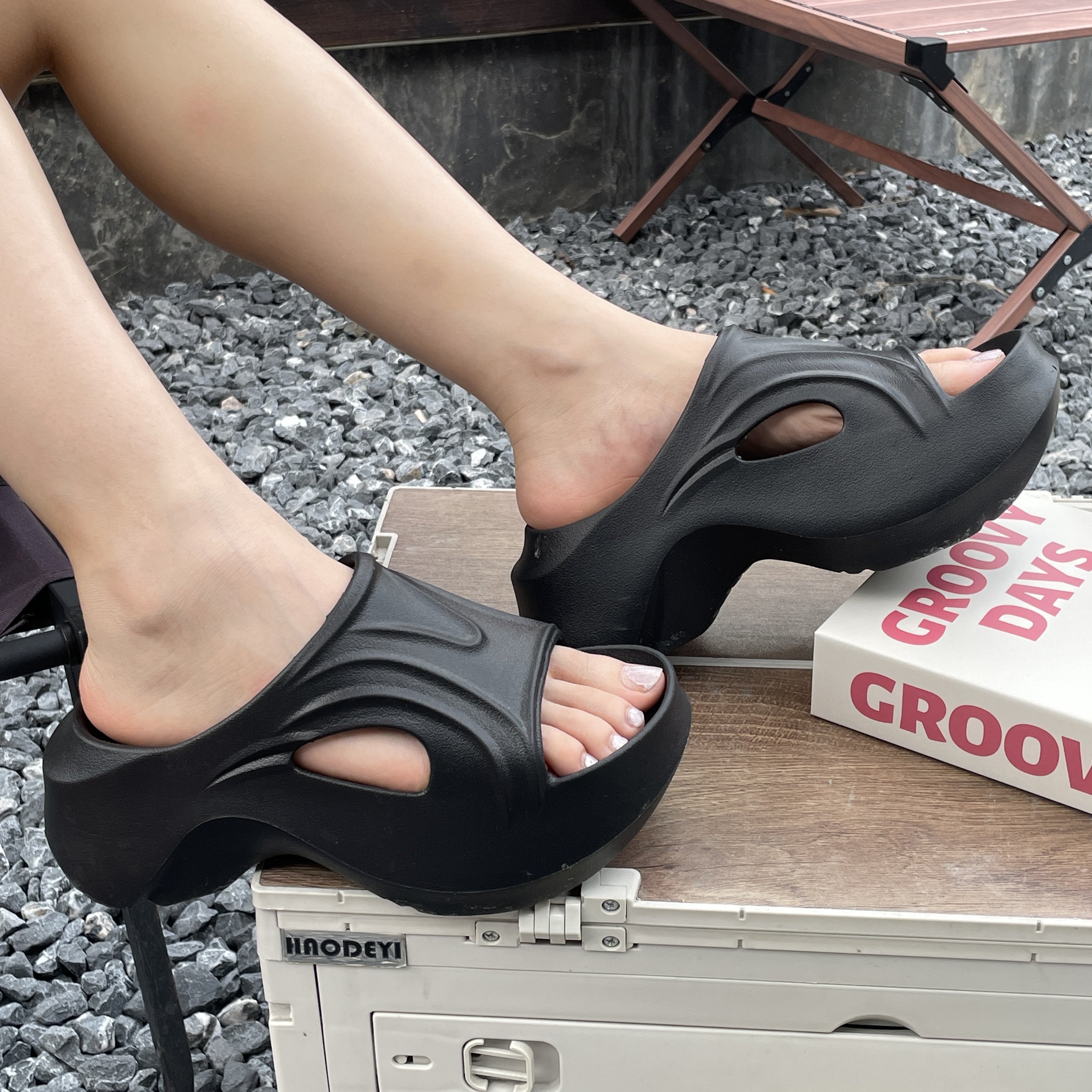 OEM Logo Fashion Women Wedge Slides Slipper With 7cm High Heels Lady Shoes Summer Beach Platform Sandals in Stock