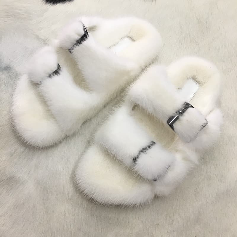 2021 Custom Cute Designer Mink Fur Slide Slippers Ladies Luxury Fashion Real Mink Fur Slides For Women