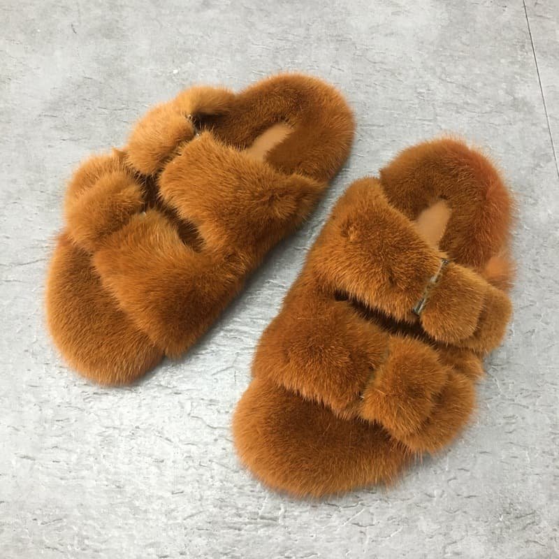 2021 Custom Cute Designer Mink Fur Slide Slippers Ladies Luxury Fashion Real Mink Fur Slides For Women