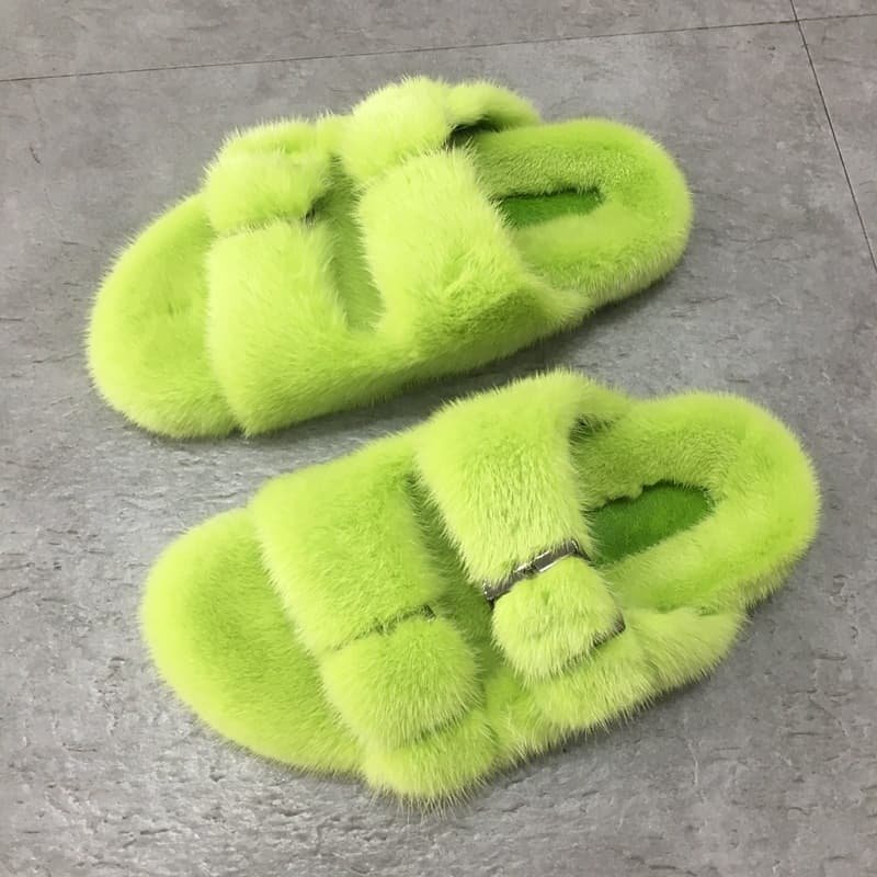 2021 Custom Cute Designer Mink Fur Slide Slippers Ladies Luxury Fashion Real Mink Fur Slides For Women
