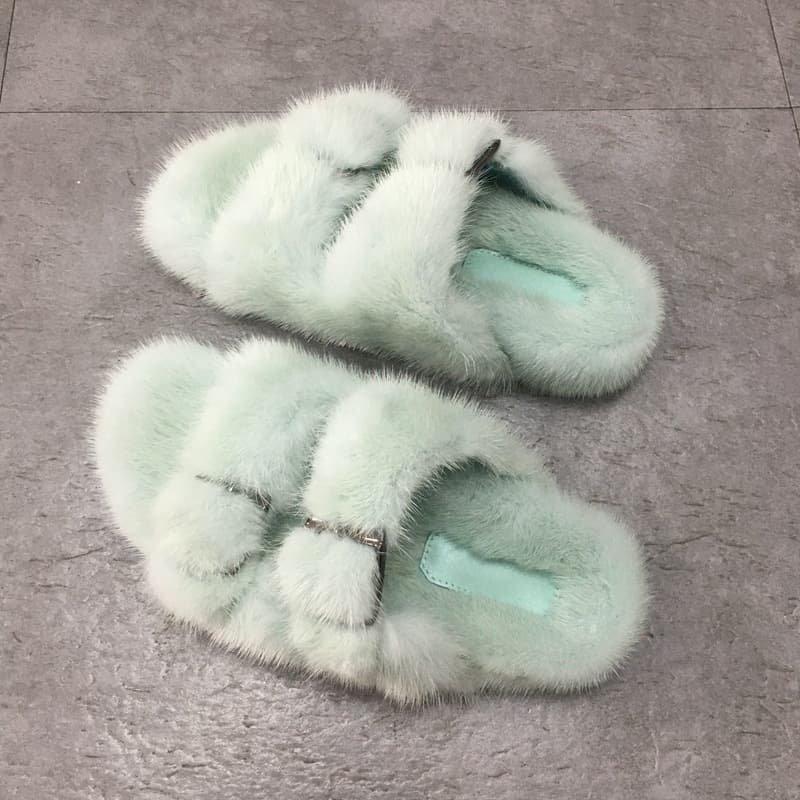 2021 Custom Cute Designer Mink Fur Slide Slippers Ladies Luxury Fashion Real Mink Fur Slides For Women