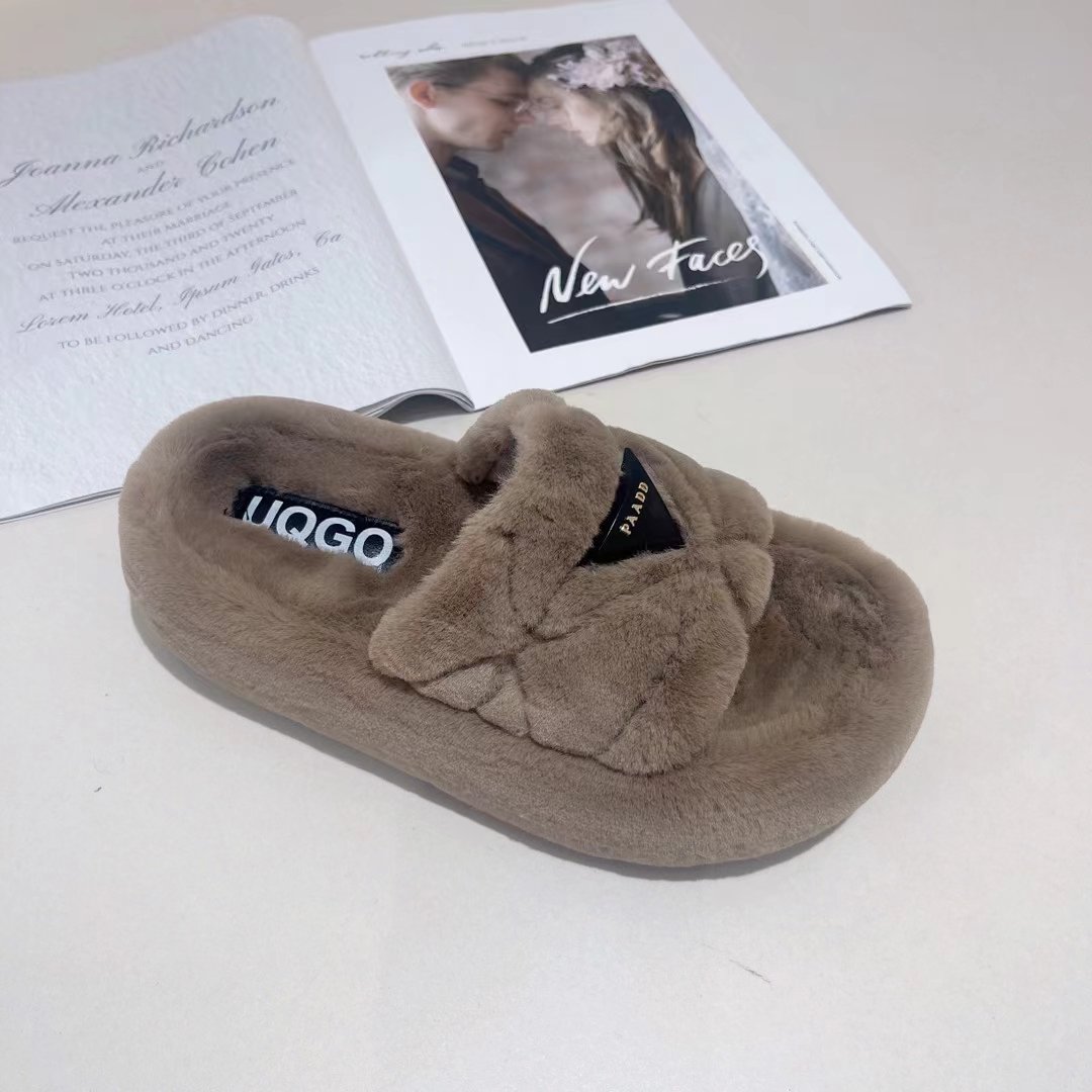 Fluffy Fuzzy Slippers Fur Open Toe Fur Winter Wear Flat-Bottomed Warm Slides Slippers
