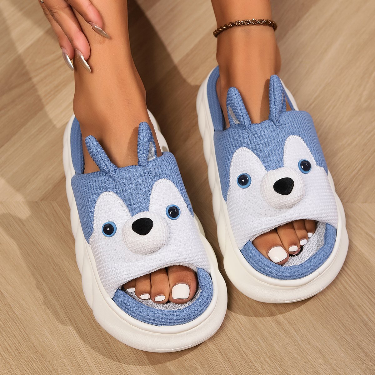 Ladies Cloud Sandals Home Animal Cartoon Shoes Summer Linen Slippers Indoor for Women