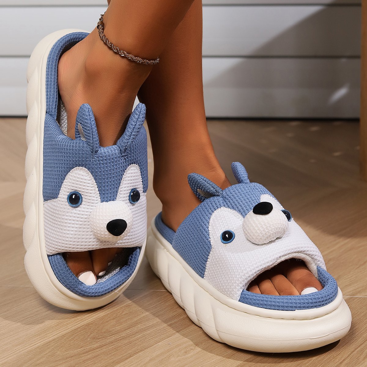 Ladies Cloud Sandals Home Animal Cartoon Shoes Summer Linen Slippers Indoor for Women