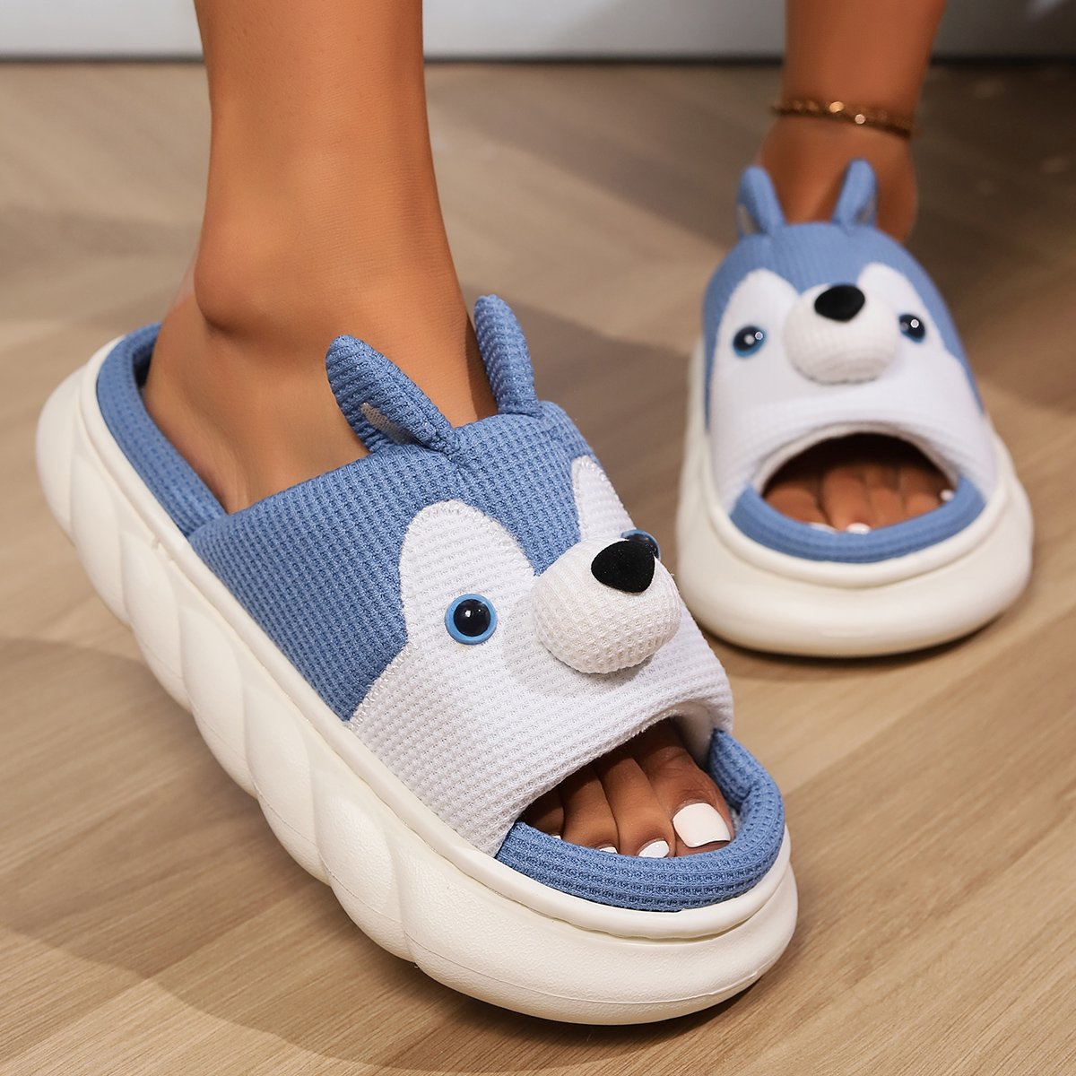 Ladies Cloud Sandals Home Animal Cartoon Shoes Summer Linen Slippers Indoor for Women