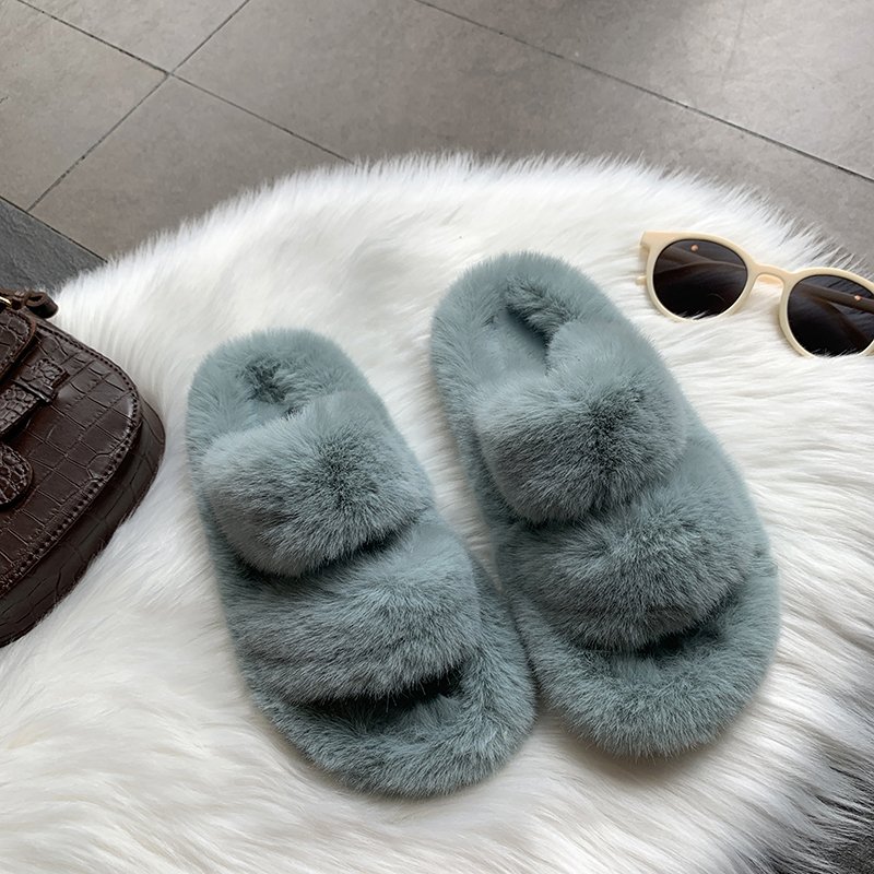 Wholesale Fashion Women Vegan Faux Fluffy indoor fur Slipper House Slide Winter Custom Women faux fur Slippers