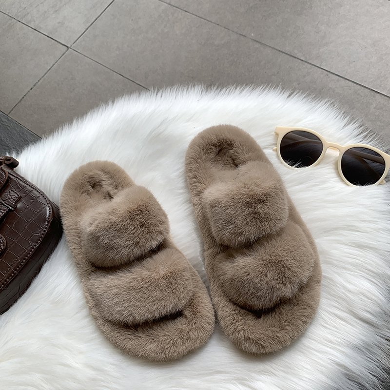 Wholesale Fashion Women Vegan Faux Fluffy indoor fur Slipper House Slide Winter Custom Women faux fur Slippers