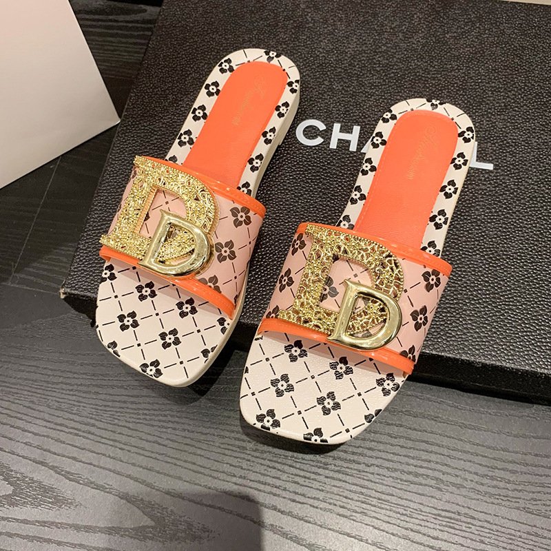 Wholesale Stylish Beach Metal Buckle Women Lady Shoes Slippers Flat Sandals For Women And Ladies
