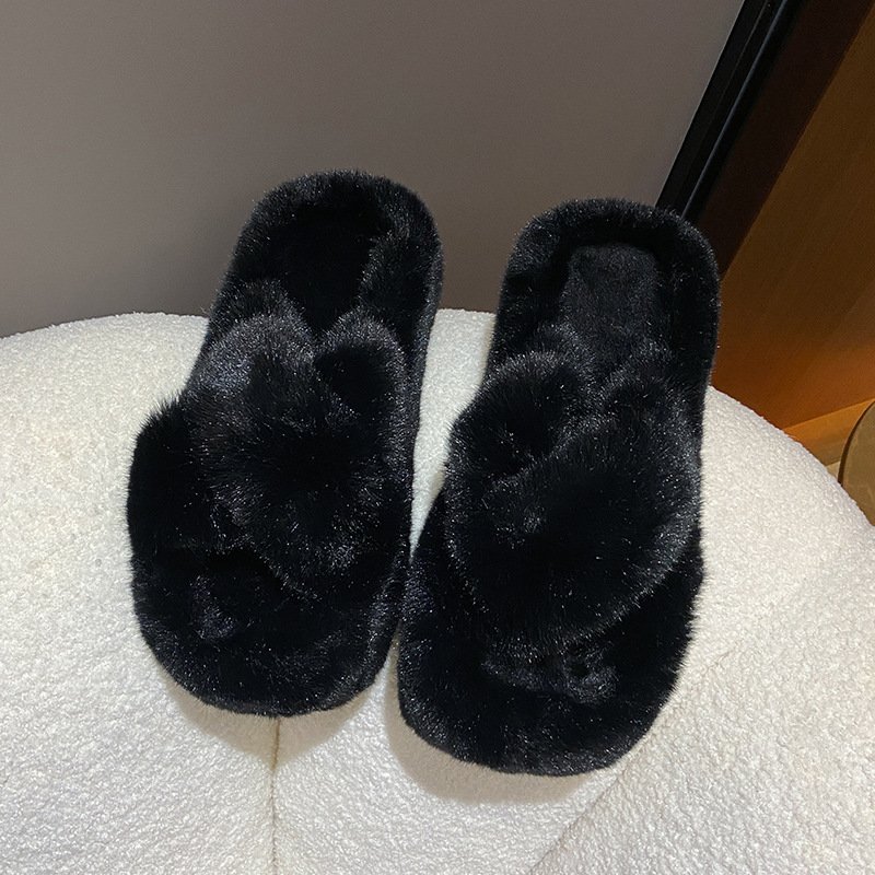 Womens Sliders Plush Flat Sandals Fuzzy Open Toe Skid Ladies Fur Slide Slippers House Shoes